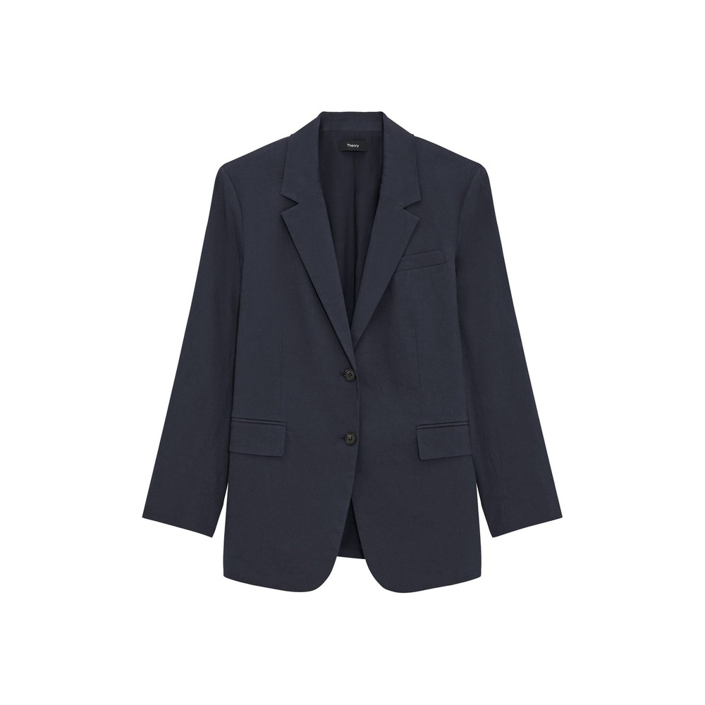 Theory Classic Blazer Navy Blue Linen Blend Size 4